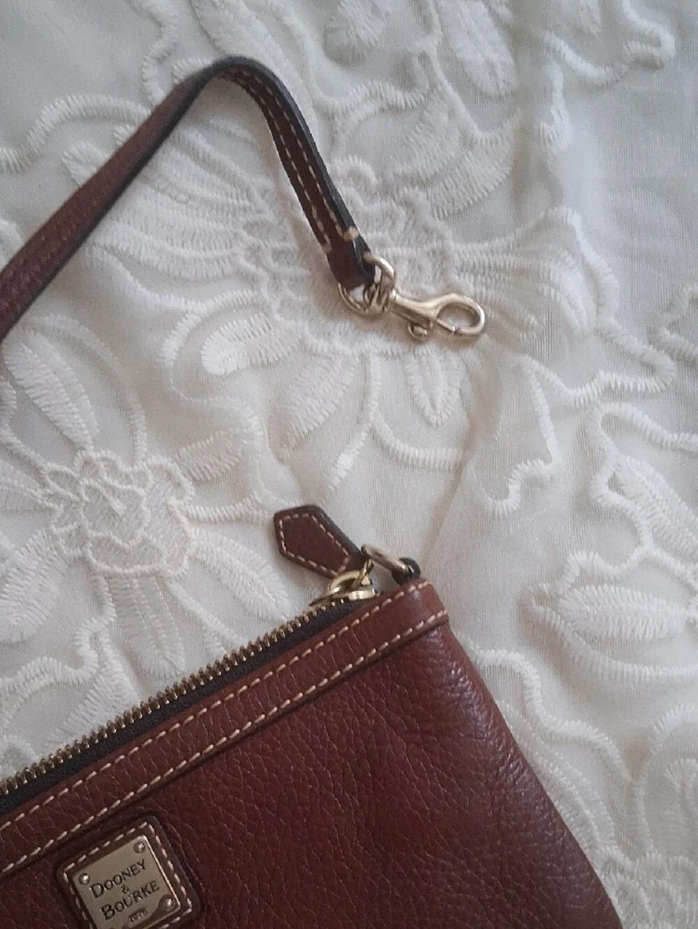 Dooney & Bourke Brown Leather Wristlet Clutch with Gold Hardware